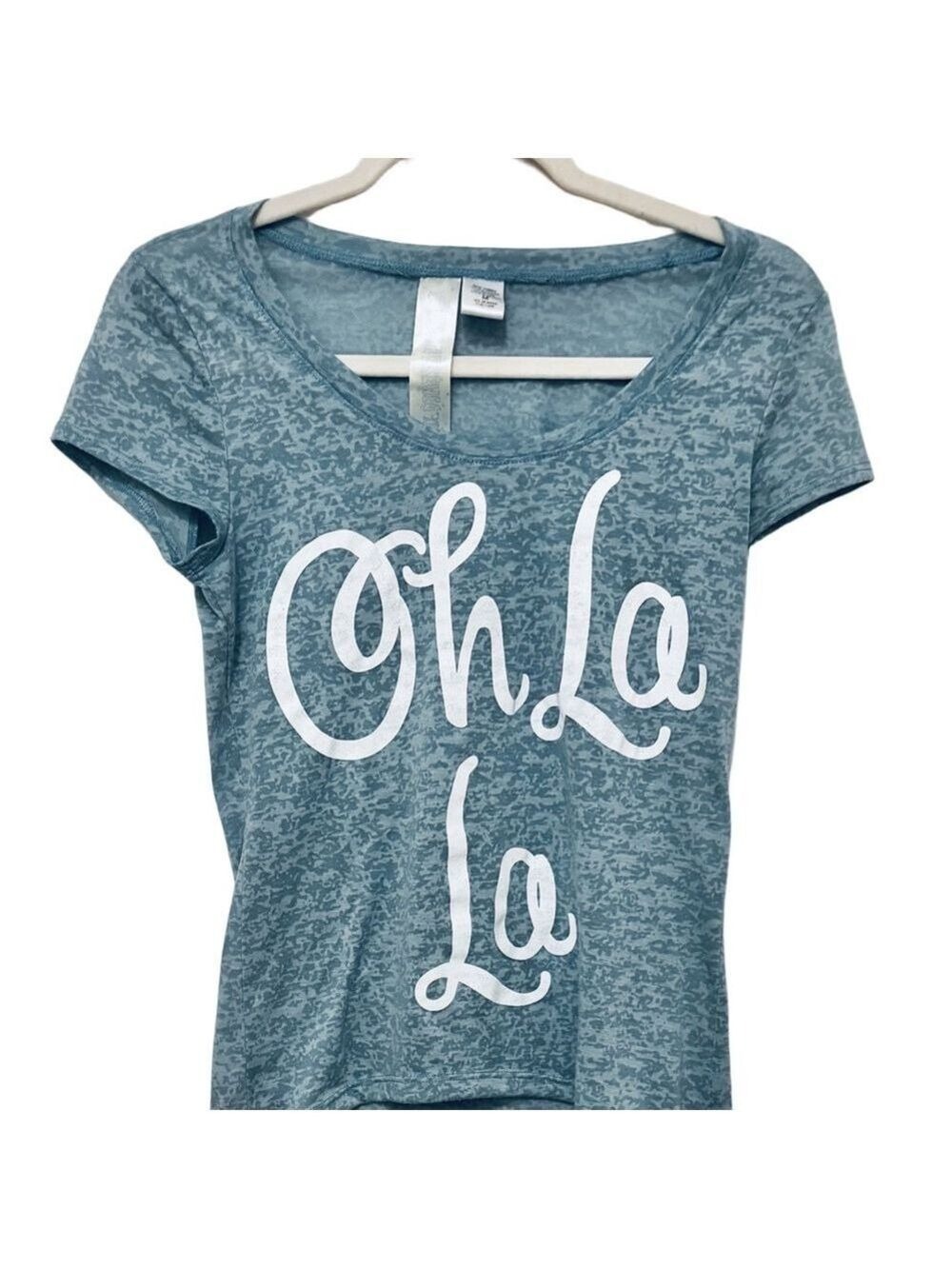 Teal and White Oh La La Short Sleeve Burnout Tee